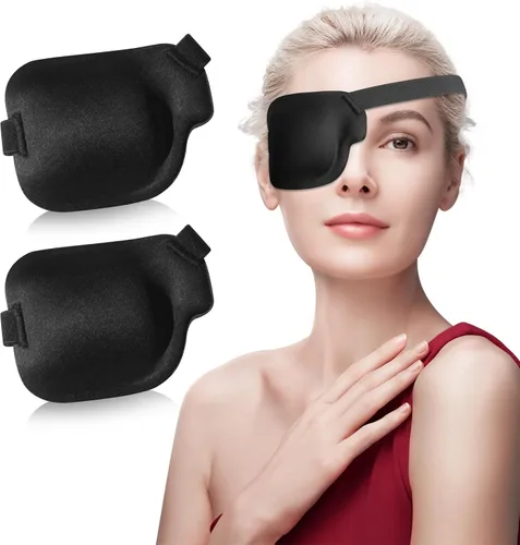 Miniatura 9 de 2 parches para ojos 3D para adultos, parche médico ajustable para ojos perezosos, negro grande (izquierdo y derecho)