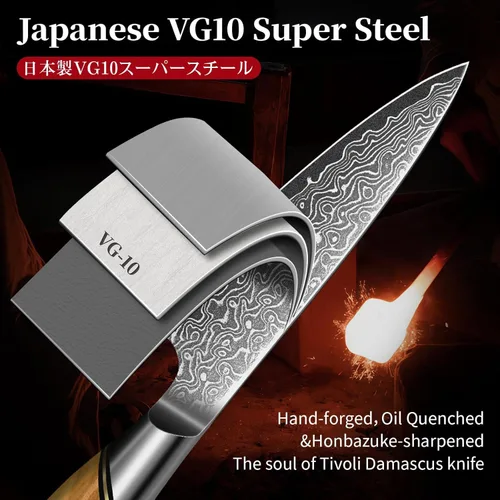 Miniatura 4 de TIVOLI Cuchillo Mondador de Acero de Damasco, Cuchillo de Frutas VG-10 con Hoja Extremadamente Afilada y Mango Ergonómico de Madera de Olivo, Ideal