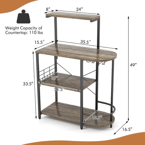 Miniatura 7 de GOFLAME Estante de cocina de 4 niveles, soporte industrial para horno microondas con estante superior desmontable, 6 ganchos extraíbles, soportes
