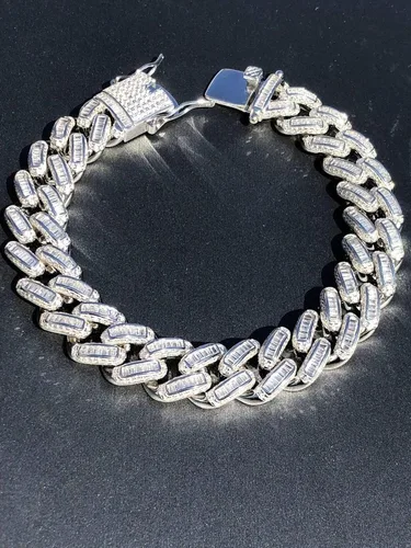 Miniatura 2 de HarlemBling Solid 925 Sterling Silver - Baguette CZ Iced Mens Miami Cuban Link Bracelet - 12mm - Heavy 62 Grams