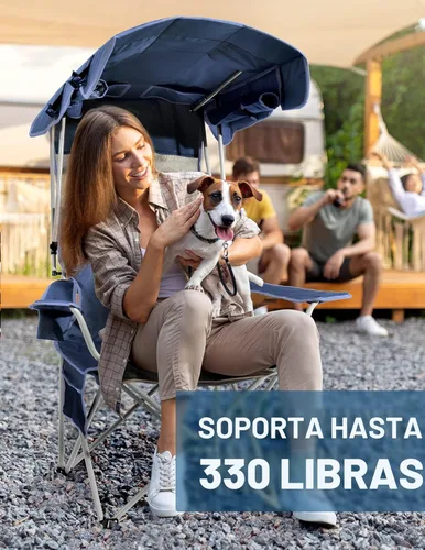 Miniatura 6 de Docusvect Silla de Playa con Toldo de Sombra, Silla de Camping Plegable con Toldo con Portavasos, Bolsillo Lateral para Campamento, Playa, Fiestas