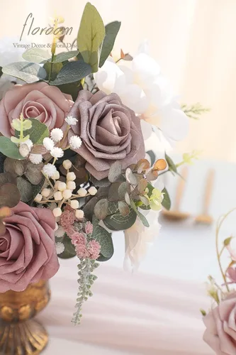 Miniatura 5 de Floroom Flores artificiales, 25 piezas de rosas falsas de espuma de aspecto real con tallos para ramos de boda, centros de mesa de despedida