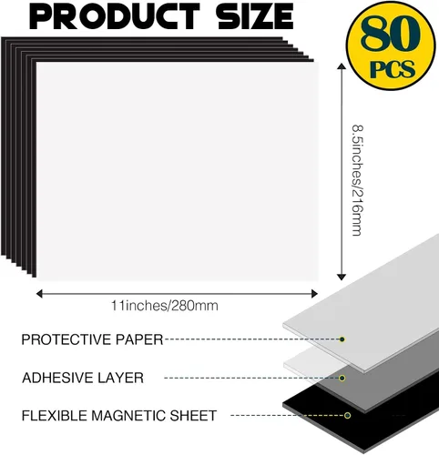 Miniatura 2 de 8.5X11 Pulgadas Hojas Magnéticas Adhesivas para Tamaño Carta (Paquete de 80 Piezas), Hojas Magnéticas con Adhesivo Autoadhesivo para Aula/Escuela