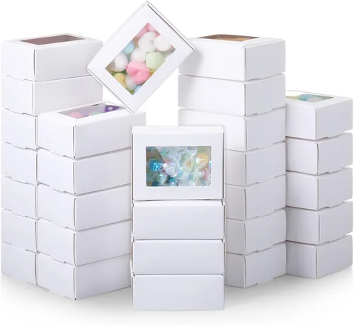 Miniatura 30 de Zonon 30 cajas de jabón para embalaje casero, mini cajas de papel kraft con ventana para panadería, dulces, jabón, embalaje de regalo