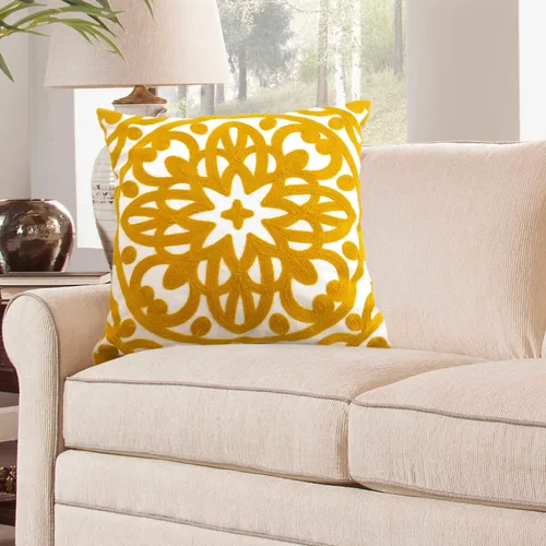 Miniatura 3 de Alysheer - Funda de almohada decorativa bordada 20"x 20", patrón de mandala bohemio moderno con bordado grueso, funda de cojín de algodón duradero