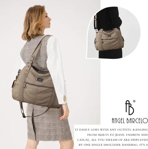 Miniatura 120 de Angel Barcelo - Bolsa de hombro amplia para mujer, diseño Hobo, cuero lavado
