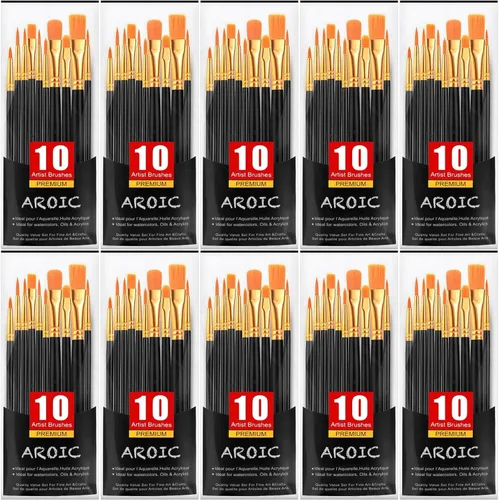 Juego de pinceles de pintura AROIC, paquete de 10, 100 pinceles de pintura acrílica, pinceles de artista para pintura al óleo, acuarela, acrílico,