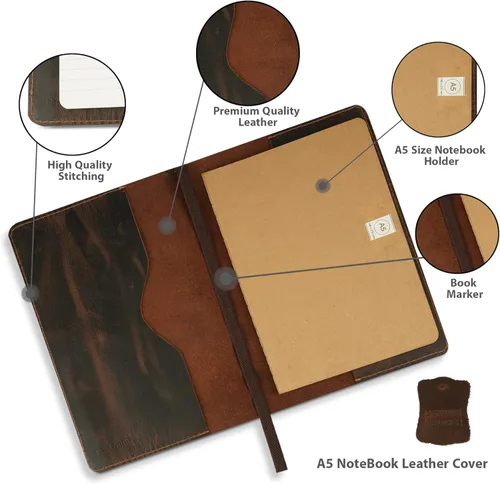 Miniatura 6 de Funda de diario de cuero A5, funda de diario recargable para Moleskine grande, funda de cuaderno de cuero hecha a mano, funda de diario A5