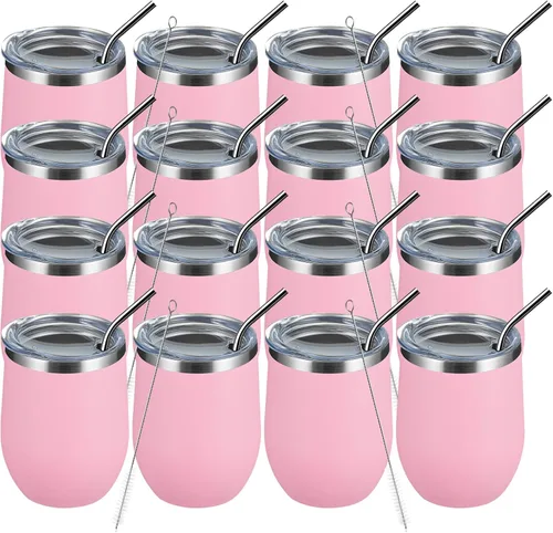 Miniatura 24 de MEWAY Vaso de vino sin tallo de 12 onzas con tapa, vaso de viaje de acero inoxidable con aislamiento de doble pared al vacío con popote, para Negro