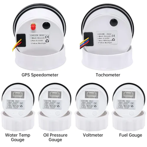 Miniatura 4 de ARTILAURA - Juego de 6 calibradores 85mm 3-3/8" GPS velocímetro 120MPH, tacómetro, 52mm 2-1/16" nivel de combustible, temperatura del agua, presión