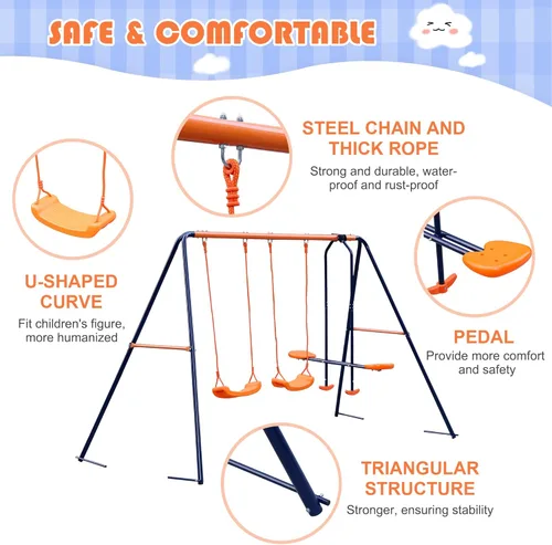 Miniatura 6 de Juegos de columpios para exteriores para patio trasero, soporte de columpio de capacidad de carga de 440 libras con 2 asientos y 1 planeador, juego