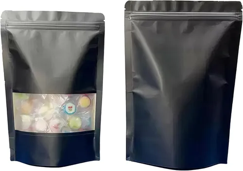 Miniatura 8 de FERENLI 50 bolsas de papel kraft resellables negras con ventana mate para ventana, bolsas de almacenamiento de alimentos sellables con cierre