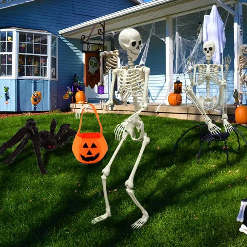 Miniatura 2 de CAMIRUS Esqueleto de Halloween de 5.4 pies/65.0 in, esqueleto de tamaño real con bolsa de calabaza de araña peluda, huesos humanos de cuerpo