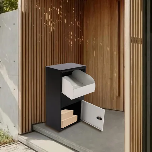 Miniatura 3 de Caja de entrega de paquetes al aire libre, caja de entrega de paquetes con cerradura independiente, capacidad de 66 libras, negro, antirrobo
