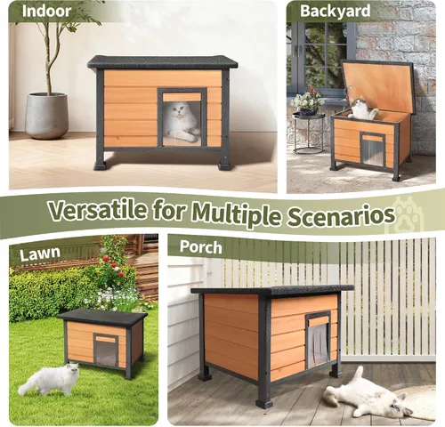 Miniatura 5 de Casa para gatos al aire libre, casa para gatos al aire libre, resistente a la intemperie, techos de asfalto abiertos, casa para gatos para gatos