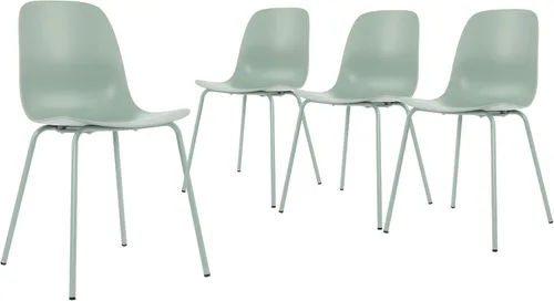 Miniatura 10 de Juego de 4 sillas de cocina de mediados de siglo, sillas de comedor de plástico negro, sillas para exteriores con patas de metal para sala de estar