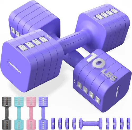 Miniatura 13 de FEIERDUN DB3 - Juego de 2 mancuernas ajustables 5 en 1, pesas de mano de 12 libras/20 libras para mujeres, hombres, juego de mancuernas de doble