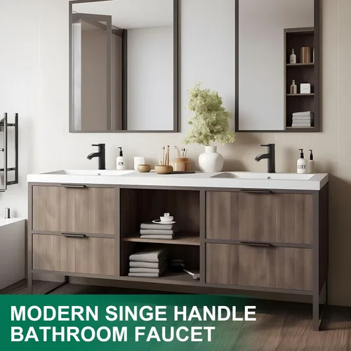 Miniatura 7 de VOTON Grifo de Baño Negro de Una Sola Manija Grifo de Lavabo de Baño Negro Mate Grifo de Lavabo RV para Recipiente de Baño 1 o 3 Agujeros con Placa