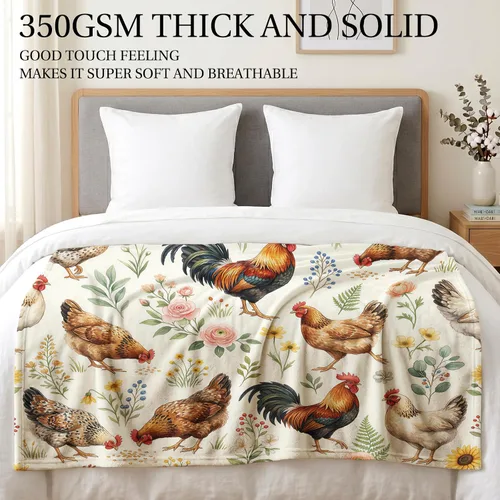 Miniatura 2 de Jekeno Manta de gallina de gallina de acuarela, manta floral de gallina, decoración de granja, regalo para amantes del pollo, mujeres y hombres, 50