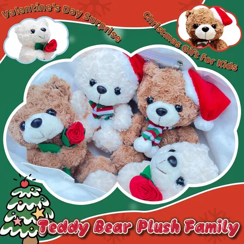 Miniatura 5 de Oso de peluche blanco de 9.84 pulgadas con flor para niñas y niños, bonito oso de peluche, regalos del día de San Valentín para novia, recuerdos