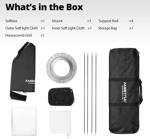 Miniatura 9 de AMBITFUL FW60x90 - Caja de luz rectangular de 23.6 x 35.4 in/24 x 35 pulgadas con rejilla de panal, caja de luz Bowens para flash de estudio, luz