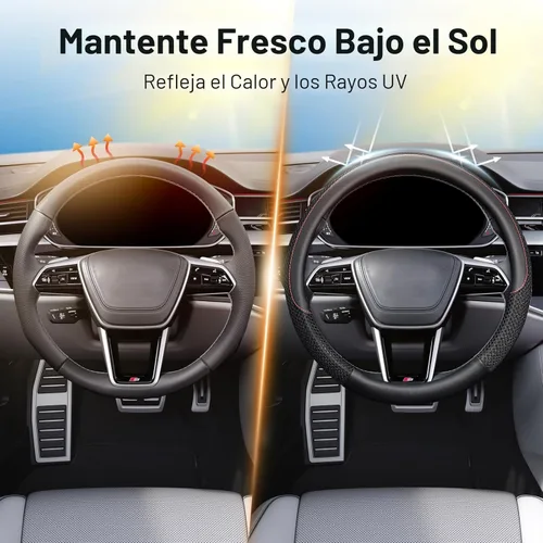 Miniatura 4 de KAFEEK Funda universal para volante, 15 pulgadas, piel de microfibra viscosa, transpirable, antideslizante, cálida en invierno y fresca en verano