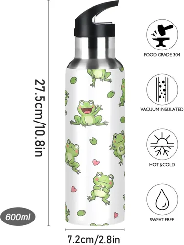 Miniatura 9 de Cute Cartoon Frogs White Stainless Steel Vacuum Insulated Water Bottle 32 Oz, BPA-Free Sport Water Bottle Leakproof Water Bottles