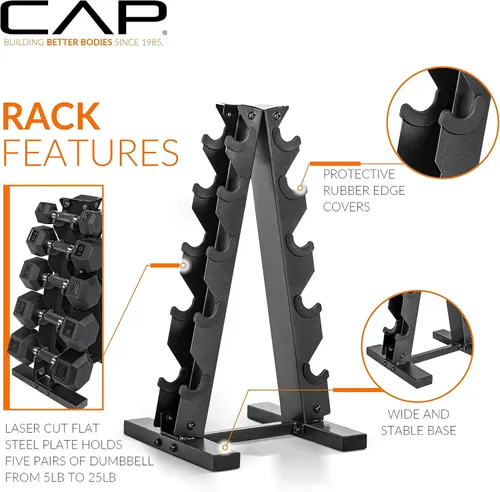 Miniatura 4 de CAP Barbell Juego de mancuernas hexagonales recubiertas de 150 libras con estante vertical Múltiples opciones Estante azul