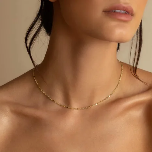 Miniatura 3 de Delicado collar de cadena para mujer, chapado en oro de 18 quilates, gargantilla de disco de moneda, collar simple de cadena trenzada con cuentas