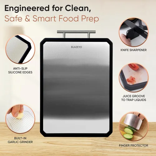 Miniatura 3 de Tabla de cortar de acero inoxidable, resistente y grande de 16 x 11 pulgadas, tabla de cortar de doble cara 2 en 1 para cocina, paja de trigo