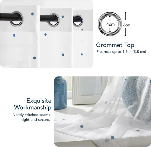 Miniatura 2 de Deconovo Cortinas traslúcidas blancas bordadas para dormitorio, con ojales en la parte superior, juego de 2, 52 pulgadas de ancho x 84 pulgadas