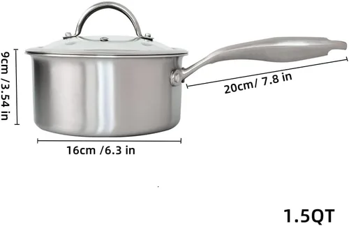 Miniatura 7 de Cacerola de acero inoxidable de 1.5 cuartos de galón con cesta de vapor, construcción de tres capas 18/10, sartén versátil con tapa de vidrio