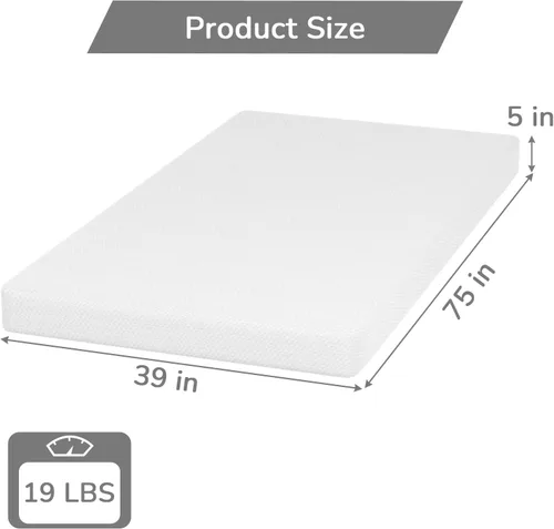 Miniatura 2 de PayLessHere Colchón individual 5 pulgadas Espuma viscoelástica con gel de té verde Sensación medianamente firme Viene en una caja Con