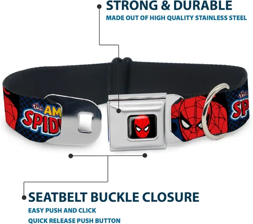 Miniatura 4 de Buckle-Down Collar de perro con hebilla de cinturón de seguridad, increíble Spider-Man, 1 pulgada de ancho, se adapta a cuello de 11 a 17 pulgadas