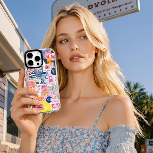 Miniatura 6 de Funda para iPhone 13, expresivo Y2K Citrus Coastal Sea Vintage Collage Diseño Azul Arte Moderno Patrón Estilo Estético, Protección contra Caídas