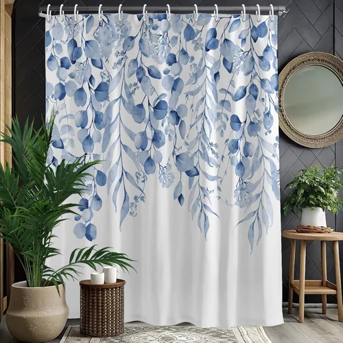 Miniatura 20 de KAIRA Cortina de ducha de eucalipto negro con diseño clásico y moderno, hojas de plantas de acuarela con diseño floral, decoración de baño, 72 x 72
