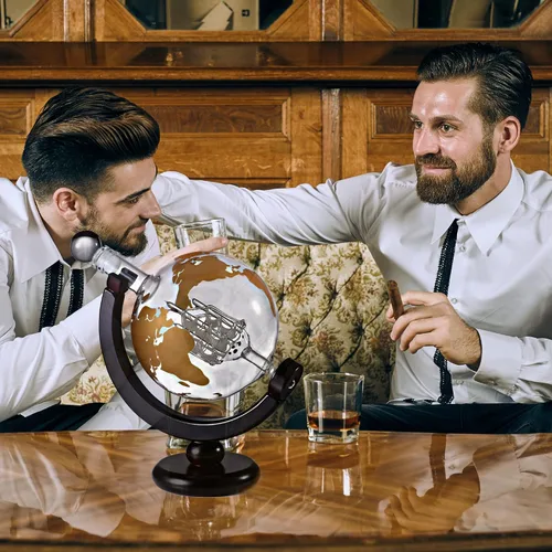 Miniatura 8 de Juego de regalo de globo de whisky, bandeja de base rica, dispensador de whisky dorado, tapón hermético para vino, bourbon, brandy, jugo, agua