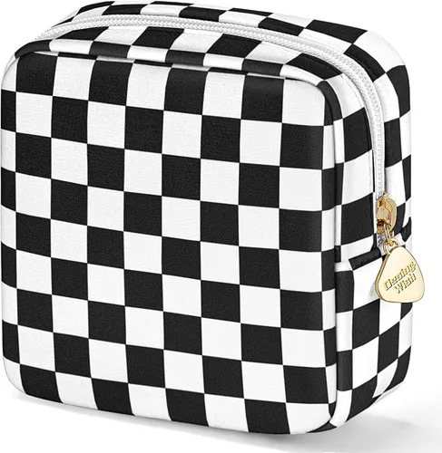 Bolsa de maquillaje pequeña de 5.1 x 5.1 pulgadas para monedero, material flocado, mini bolsa de maquillaje de viaje con dos bolsillos internos,