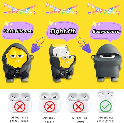 Miniatura 2 de Bonita funda para AirPods 2ª/1ª, divertida funda de silicona 3D de dibujos animados Kawaii para AirPods de 1 y 2ª generación con kit de limpieza