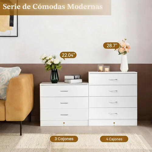 Miniatura 7 de Karl home Cómoda de 4 cajones para dormitorio, cajoneras pequeñas, mesita de noche moderna, cómoda blanca con 4 cajones de almacenamiento, Blanco