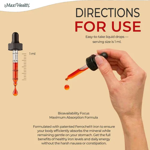 Miniatura 6 de Maxi Health Concentrado de hierro líquido de alta potencia, suplemento de hierro suave para mujeres, hombres y niños, sabor a bayas, acción rápida