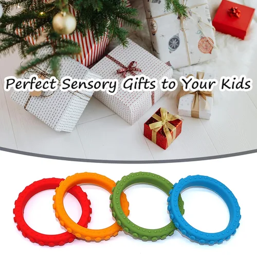 Miniatura 6 de Pulseras sensoriales masticables para niños y niñas, paquete de 4 pulseras de silicona para niños con autismo, TDAH, ansiedad o necesidades