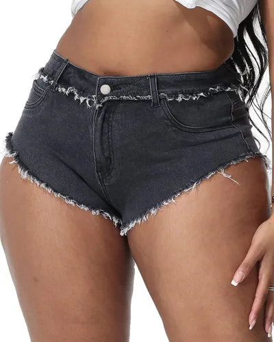 ALLEGRACE Pantalones cortos de mezclilla de talla grande sexy para mujer, pantalones cortos de cintura alta desgastados con bolsillos