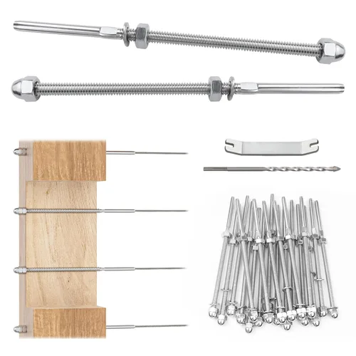 Miniatura 32 de Muzata Paquete de 10 accesorios de barandilla de cable negro de 1/8 pulgadas, tensor roscado a mano para poste de metal de 2 x 2 pulgadas, sistema