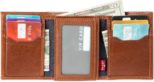 Miniatura 63 de Levi's Billetera triple para hombre, elegante y delgada, incluye ventana de identificación y tarjetero de crédito