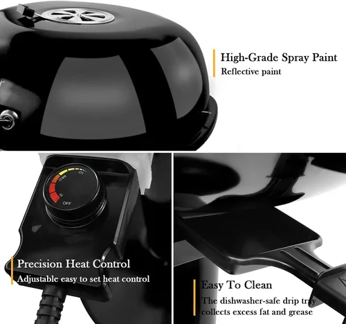 Miniatura 4 de Techwood - Parrilla eléctrica de 1600W para interiores y exteriores, parrilla eléctrica para barbacoa, parrilla portátil extraíble de pie, negra