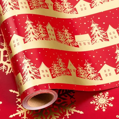 Miniatura 13 de MAYPLUSS Rollo de papel de regalo de Navidad, papel de regalo de 17 pulgadas x 16.5 pies con casa de árbol de Navidad azul marino copo de nieve