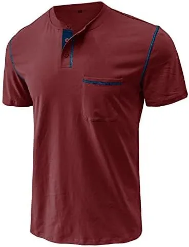 Miniatura 3 de M&F EVENMINE Mens Fashion Casual Front Placket Basic Short Sleeve Henley T-Shirts Button Cotton Pocket Tee
