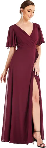 Miniatura 3 de Ever-Pretty Vestidos de noche de gasa para mujer, con cuello en V, mangas con volantes, abertura lateral, longitud al suelo, 0300A