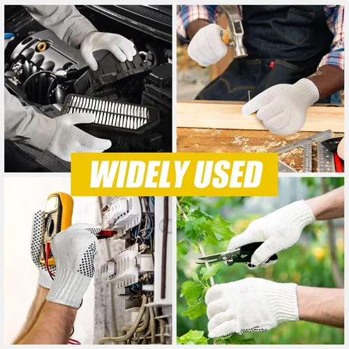 Miniatura 5 de GSAFEME Guantes de trabajo de seguridad, 12 pares de algodón con puntos de agarre antideslizantes para construcción, levantamiento de almacén, Con